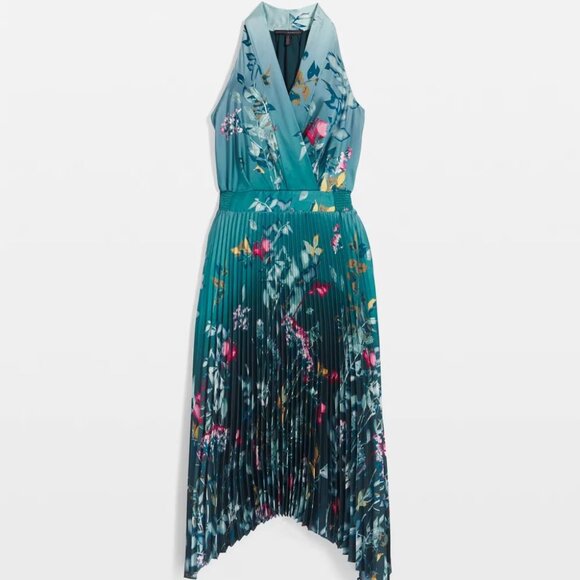 WHBM $190 Sleeveless Shawl Neck Pleated Midi Dress GORGEOUS COLOR! 10 12 - Picture 5 of 9